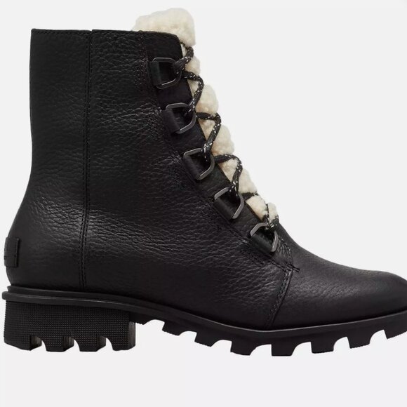 Sorel Phoenix Short Lace Cozy Black/Noir Boots NWT Size 7.5 - Picture 1 of 5